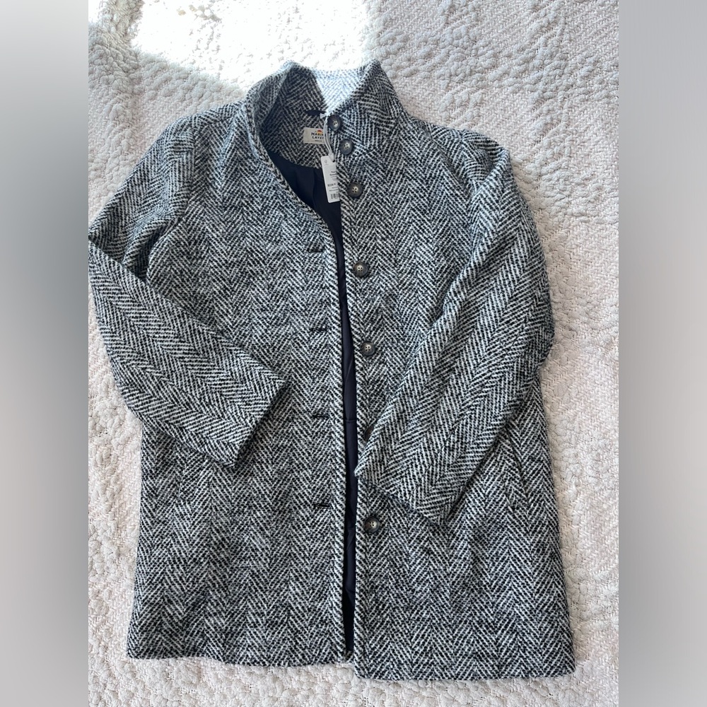 Marine Layer Stephanie Cocoon Coat Black and White Herringbone NWT medium